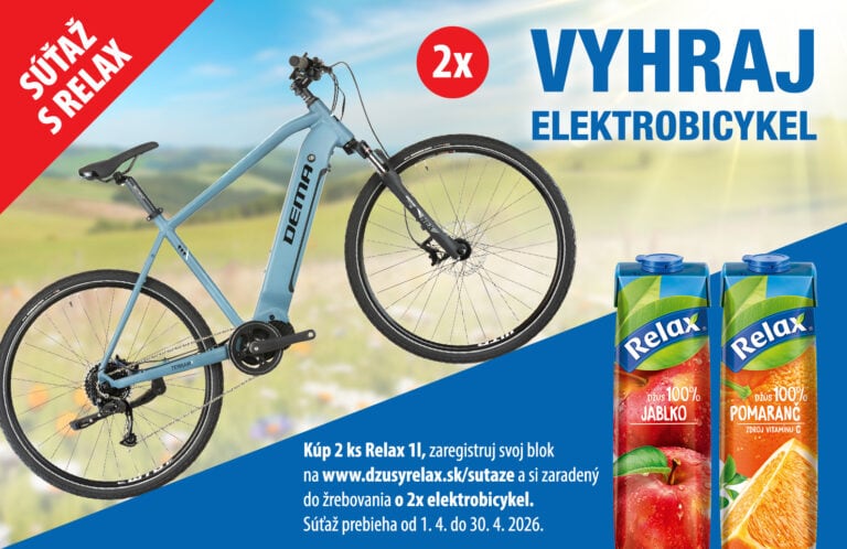 Moderný elektrický bicykel Relax od Džúsy Relax na súťaž s možnosťou výhry elektrobicykla v CBA.